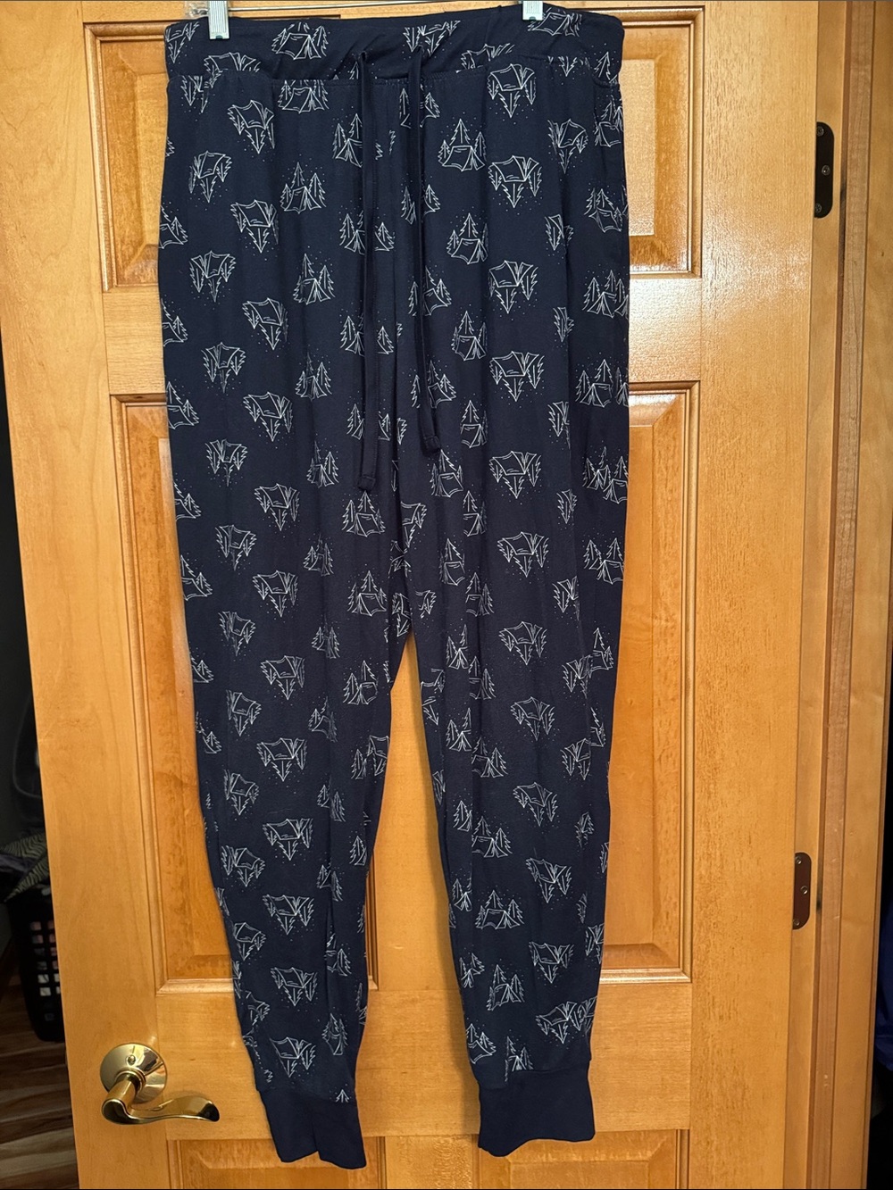 Men's Navy Patterned Jogger Pajama Pants - Large